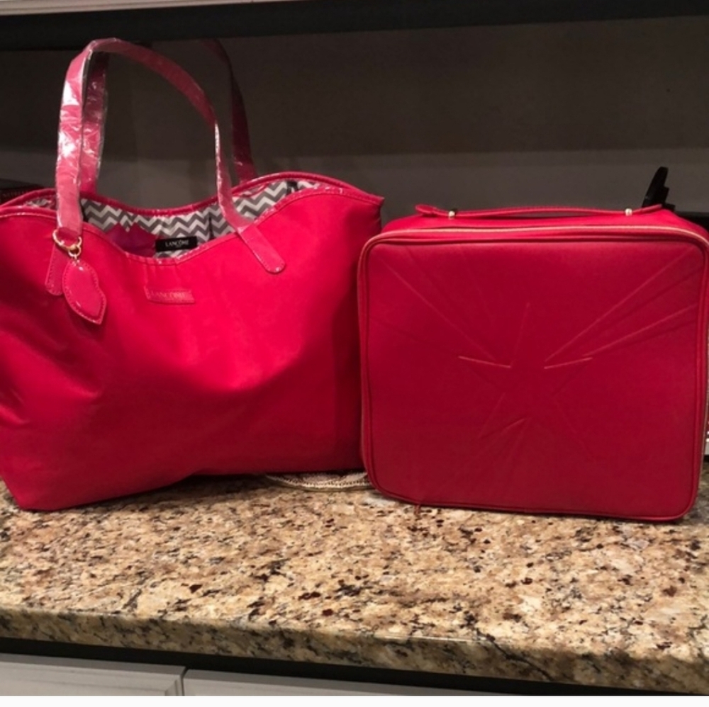 Lancôme 'Hot Pinke E Tote and Travel Case Set NWOT